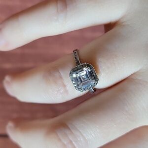 Size 6 .925 Sterling Silver Engagement Ring with Square Asher Cut Massionte